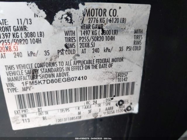 1FM5K7D80EGB07410 Ford EXPLORER XLT