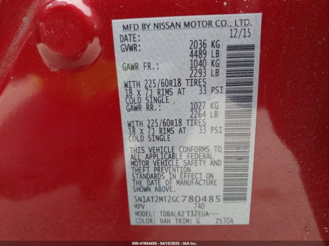 5N1AT2MT2GC780485 Nissan Rogue Sl