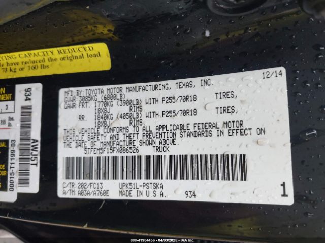 5TFEM5F15FX086526 Toyota Tundra Sr5 4.6l V8