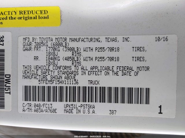 5TFEM5F15HX111136 Toyota Tundra Sr5 4.6l V8