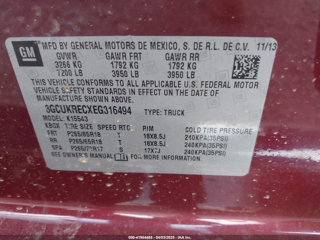 3GCUKRECXEG316494 Chevrolet Silverado 1500 2lt