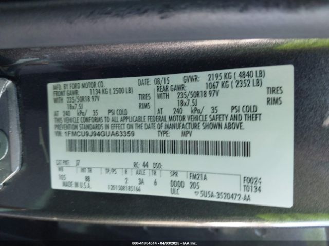 1FMCU9J94GUA63359 Ford Escape Titanium