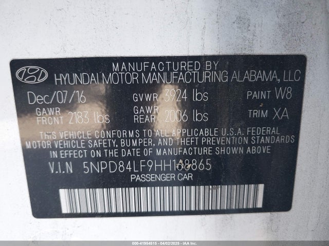 5NPD84LF9HH168865 Hyundai Elantra Value Edition