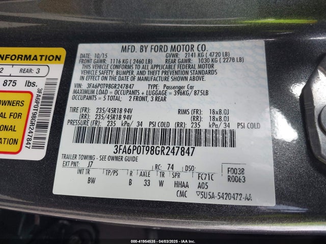 Ford Fusion 2016 3FA6P0T98GR247847 Image 9