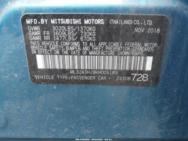 ML32A3HJ9KH005189 Mitsubishi MIRAGE ES