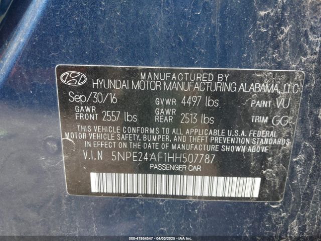5NPE24AF1HH507787 Hyundai SONATA SE