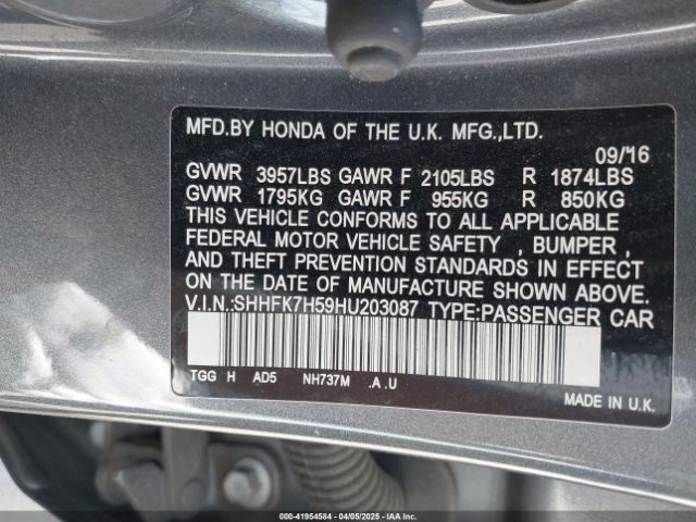 SHHFK7H59HU203087 Honda CIVIC EX
