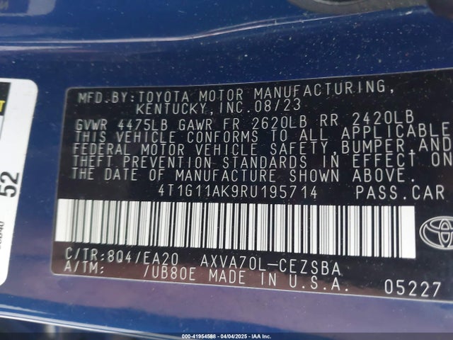 4T1G11AK9RU195714 Toyota CAMRY SE