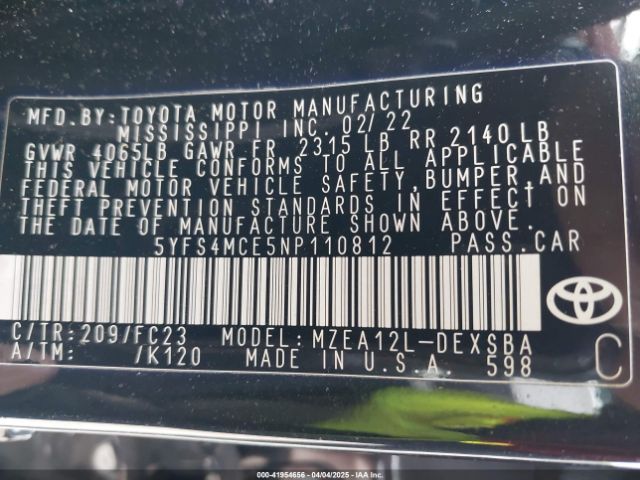 2022 TOYOTA COROLLA 5YFS4MCE5NP110812 Photo 8