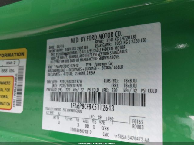 1FA6P8CF8K5112643 Ford Mustang Gt Premium