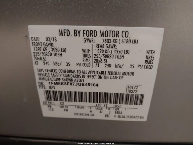 2018 FORD EXPLORER 1FM5K8F87JGB45164 Photo 8