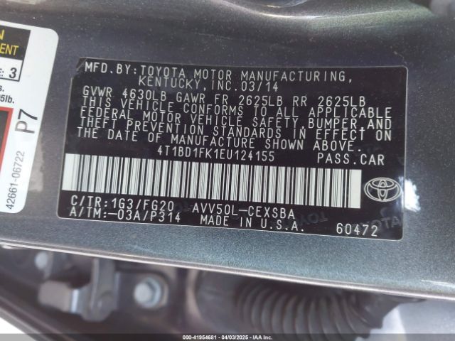 4T1BD1FK1EU124155 Toyota Camry Hybrid Se Limited Edition