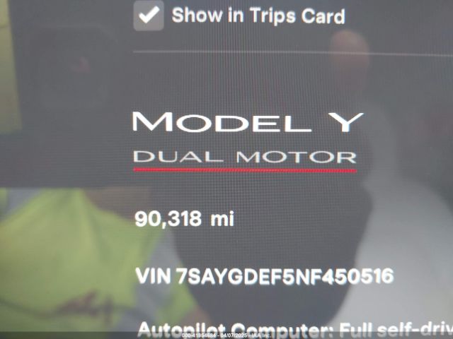 7SAYGDEF5NF450516 Tesla Model Y Performance Dual Motor All-wheel Drive