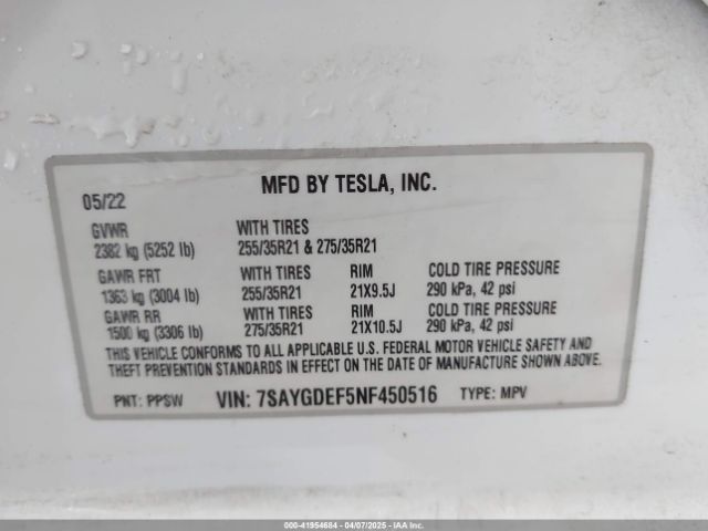 7SAYGDEF5NF450516 Tesla Model Y Performance Dual Motor All-wheel Drive