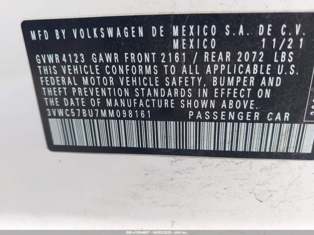 3VWC57BU7MM098161 Volkswagen Jetta 1.4t R-line/1.4t S/1.4t Se