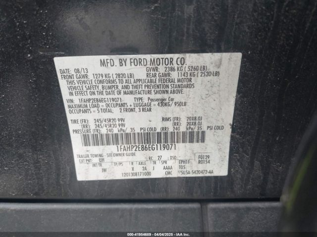 1FAHP2E86EG119071 Ford TAURUS SEL