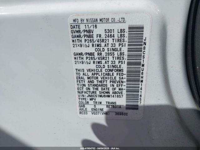 JN8CS1MU6HM141657 Infiniti QX70