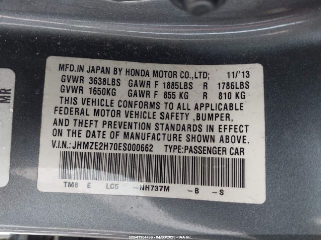 JHMZE2H70ES000662 Honda INSIGHT EX