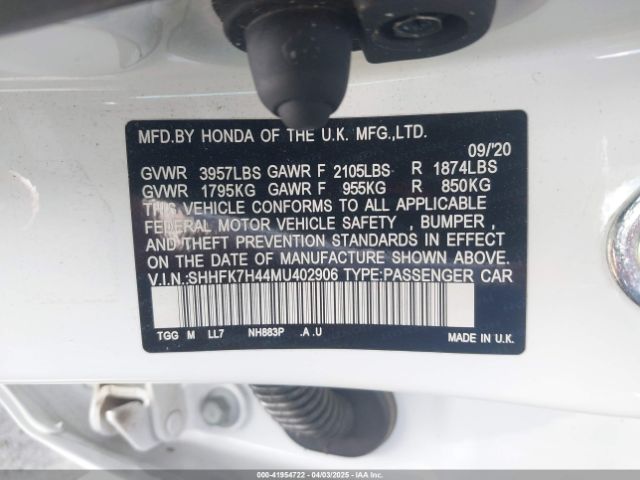 SHHFK7H44MU402906 Honda Civic Sport