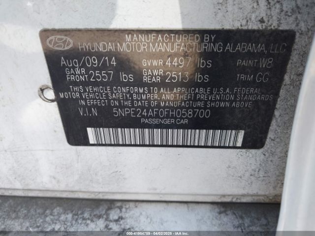 5NPE24AF0FH058700 Hyundai SONATA SE