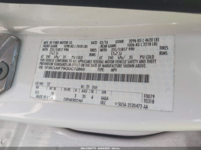 1FMCU0F79GUC72860 Ford ESCAPE S