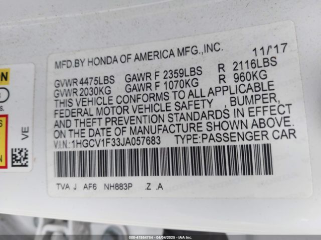 1HGCV1F33JA057683 Honda Accord Sport