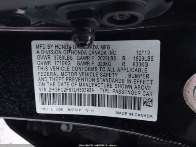 2HGFC2F87LH503939 Honda Civic Sport