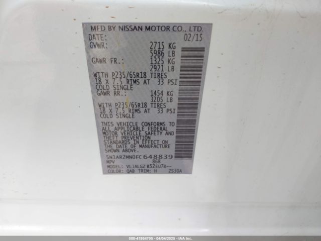 5N1AR2MN0FC648839 Nissan Pathfinder Sl