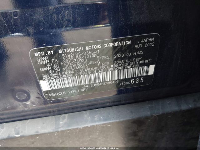2022 MITSUBISHI OUTLANDER JA4J3UA84NZ086496 Photo 8