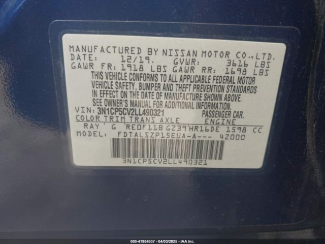 3N1CP5CV2LL490321 Nissan Kicks Sv Xtronic Cvt