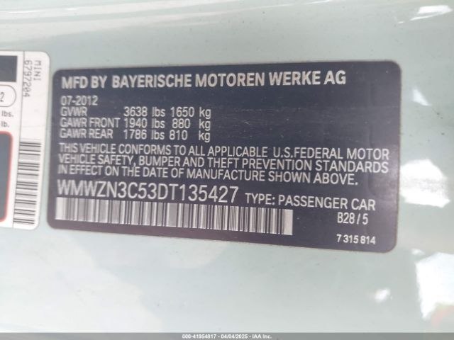 2013 MINI CONVERTIBLE WMWZN3C53DT135427 Photo 8