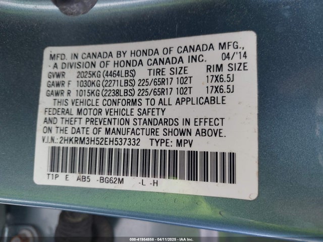 2HKRM3H52EH537332 Honda k24z7