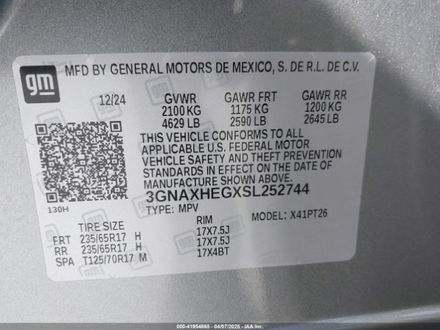 3GNAXHEGXSL252744 Chevrolet Equinox Fwd Lt