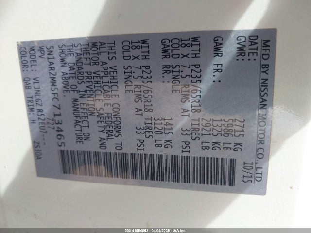 Nissan Pathfinder Sl 2015 5N1AR2MM5FC713465 Image 9