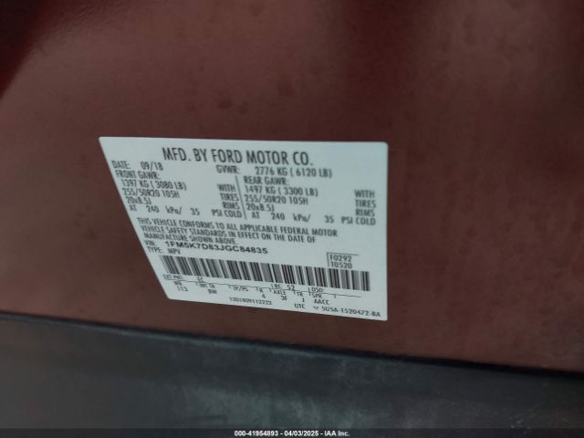 1FM5K7D83JGC84835 Ford EXPLORER XLT