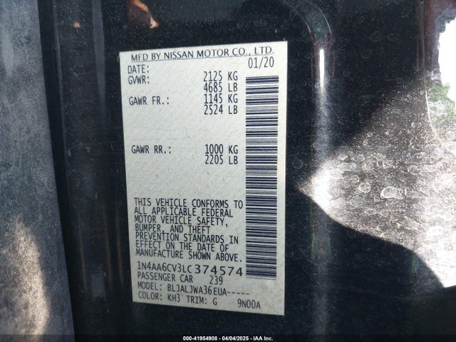 1N4AA6CV3LC374574 Nissan Maxima Sv Xtronic Cvt
