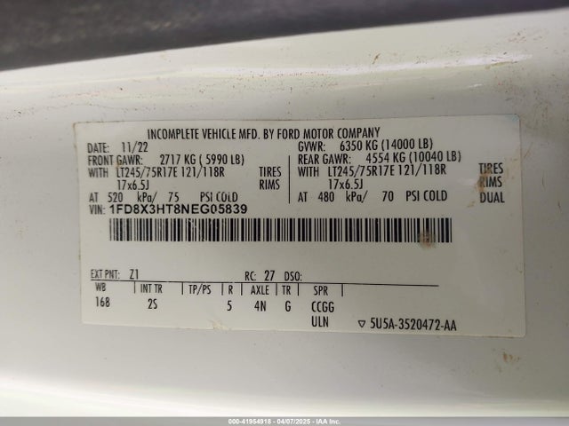 1FD8X3HT8NEG05839 Ford 2022