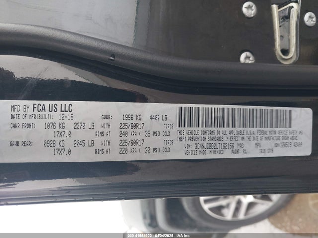 Продажа на аукционе авто 2020 Jeep Compass Sun And Wheel Fwd, vin: 3C4NJCBB2LT162156, номер лота: 41954922