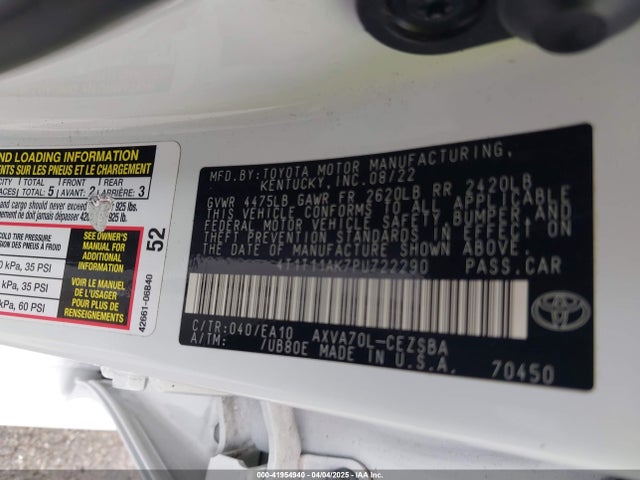 4T1T11AK7PU722290 Toyota CAMRY SE