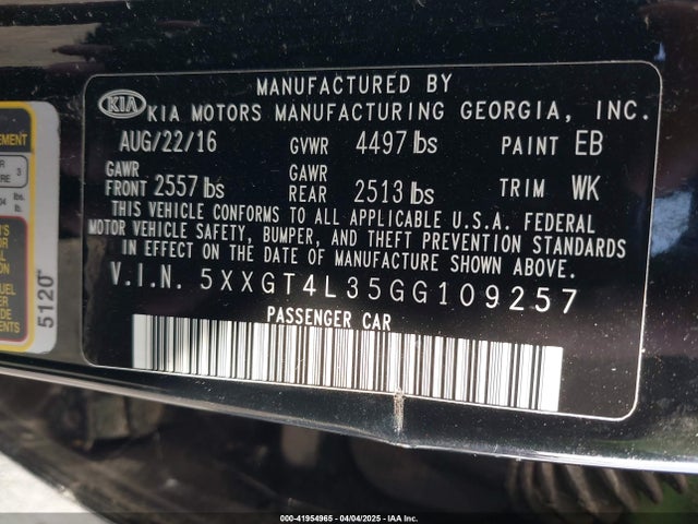 5XXGT4L35GG109257 KIA t-gdi theta ii