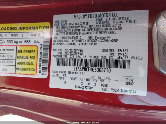 1FA6P8CF4G5306710 Ford Mustang Gt Premium