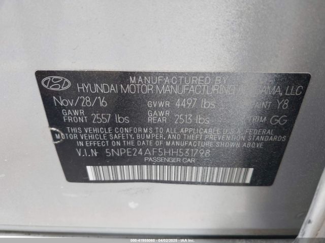 5NPE24AF5HH531798 Hyundai Sonata