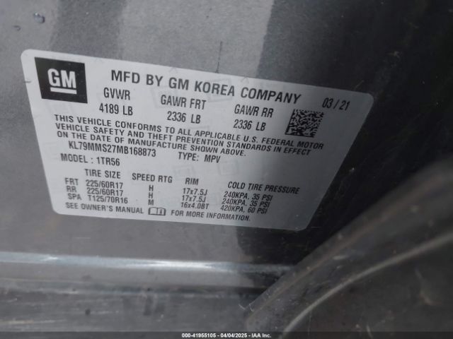 KL79MMS27MB168873 Chevrolet Trailblazer Fwd Ls