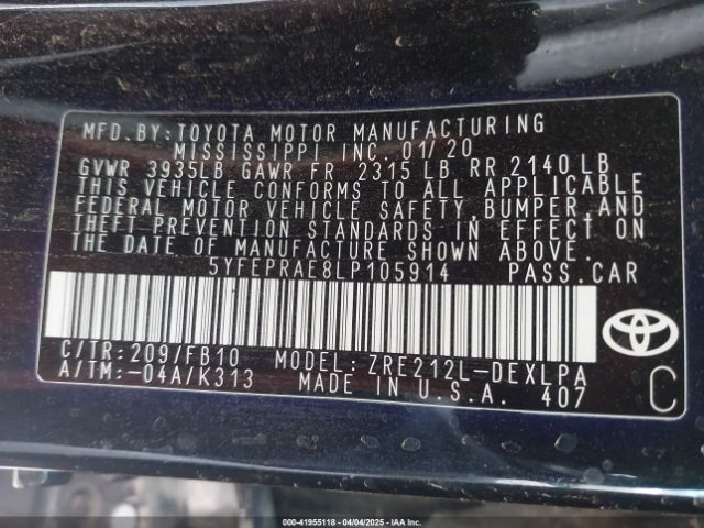 5YFEPRAE8LP105914 Toyota COROLLA LE