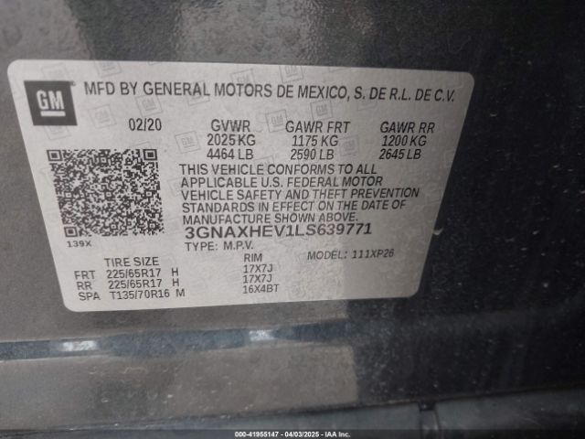 3GNAXHEV1LS639771 Chevrolet Equinox Fwd Ls