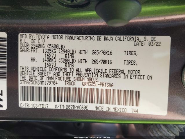 3TMAZ5CN3NM179704 Toyota Tacoma Trd Off Road