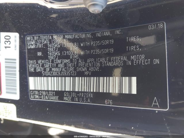 5TDXZ3DC9JS935123 Toyota Sienna Se 8 Passenger