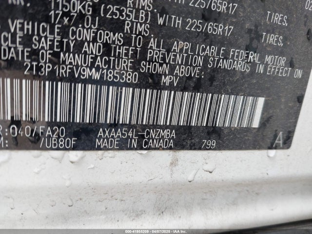 2T3P1RFV9MW185380 Toyota Rav4 Xle