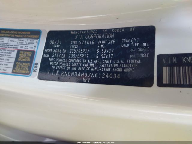 KNDNB4H37N6124034 KIA Carnival Mpv Lx Seat Package