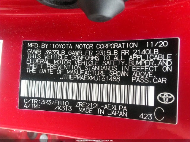 JTDEPMAEXMJ161488 Toyota COROLLA LE